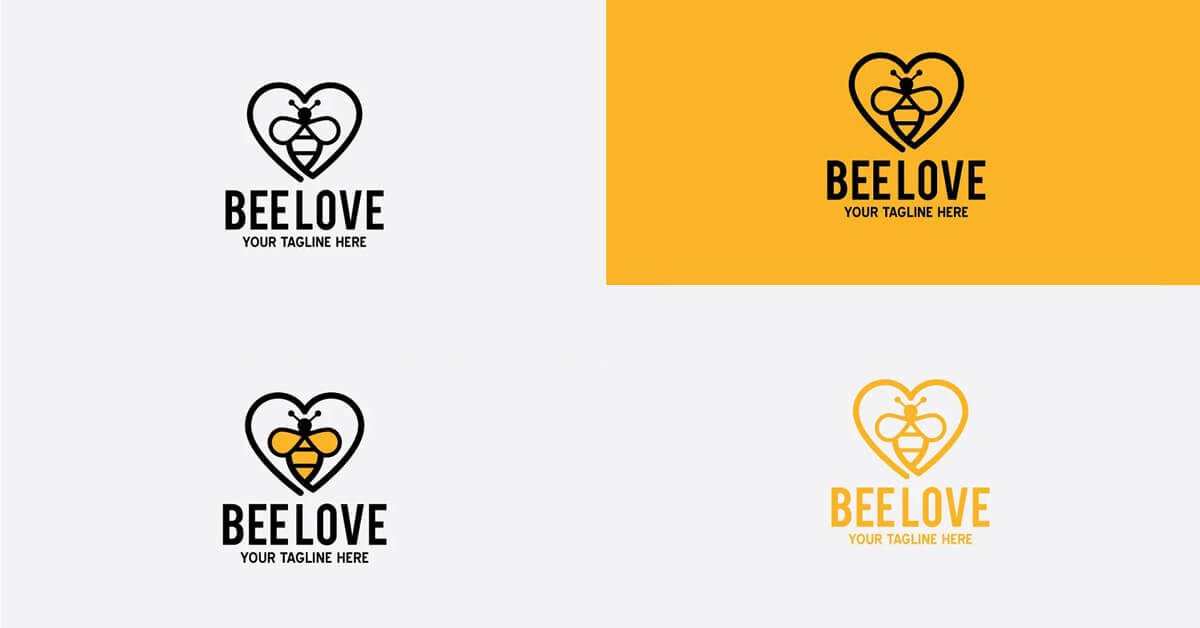 Beelove logos depicting a bee with wings and antennae.