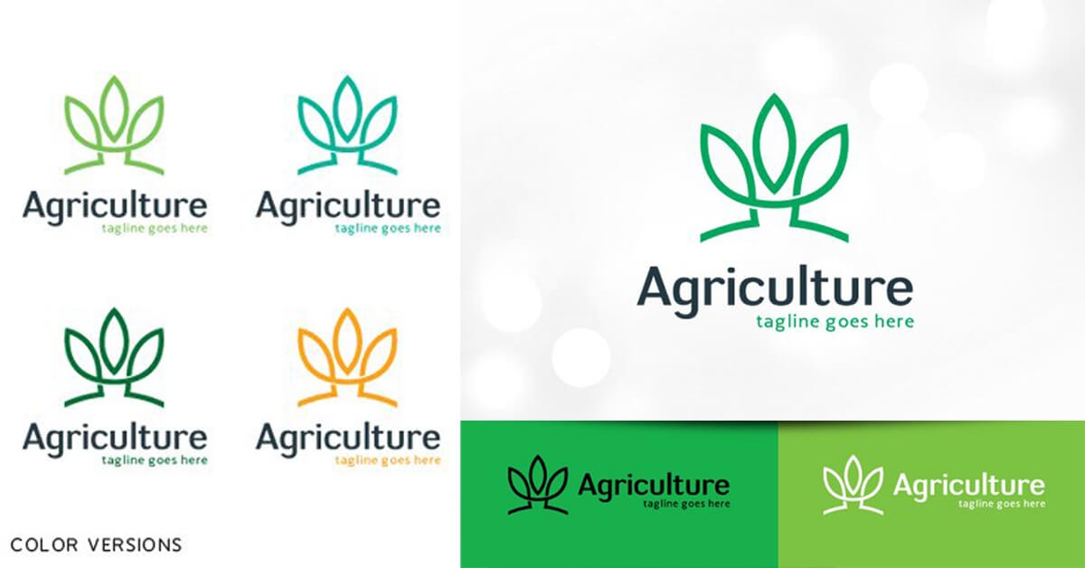 Agriculture logo in yellow, dark green, blue and light green colors.