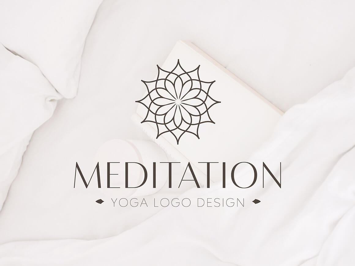 Lotus logo and inscription Meditation, yoga logo design.