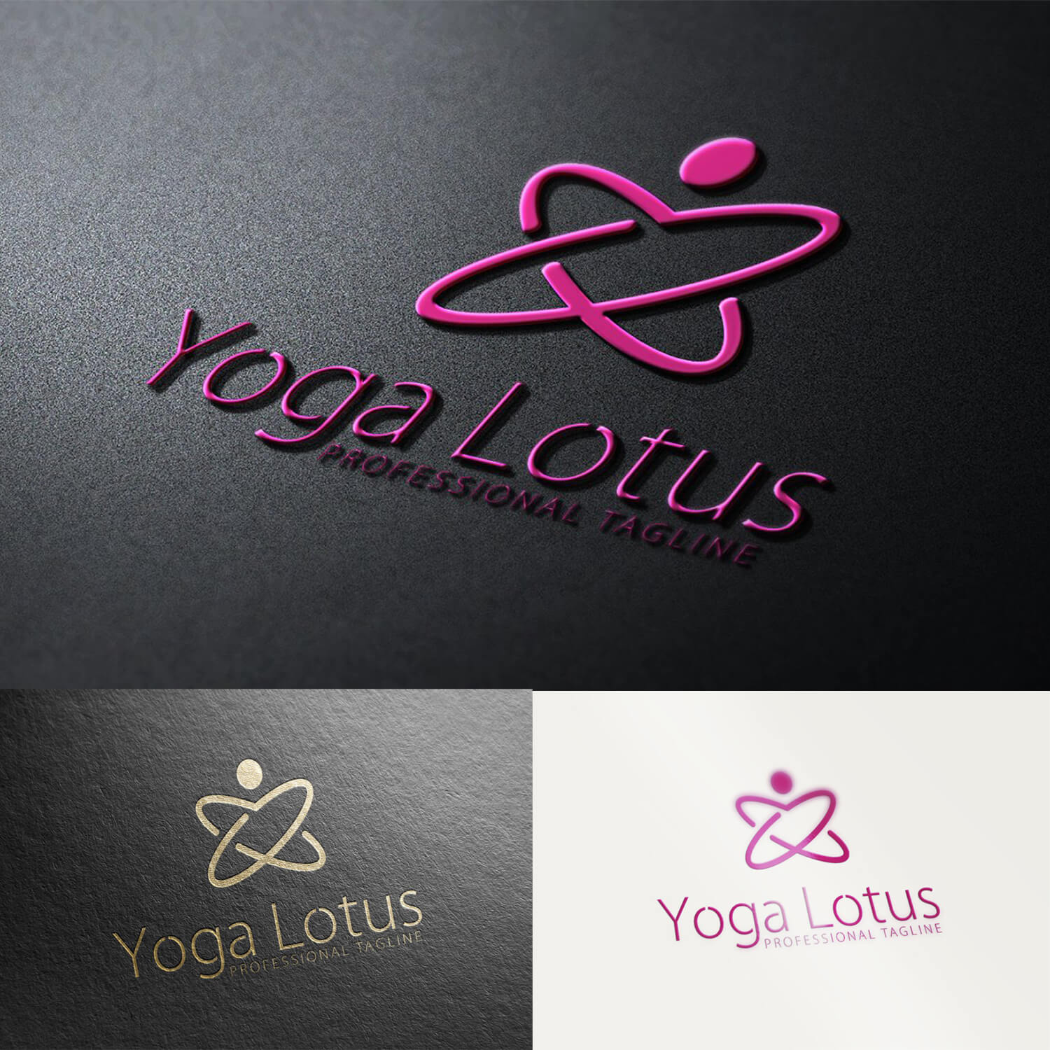 Three variants of the Yogo lotus logo.