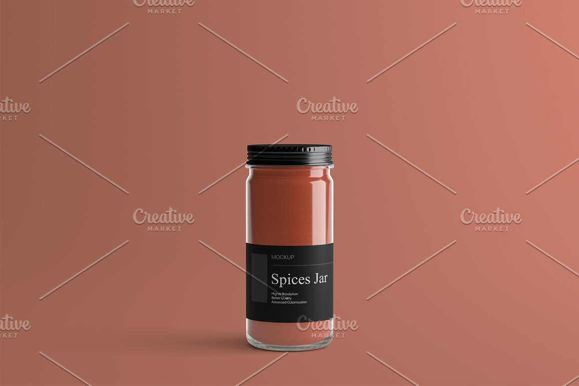 Red spices with a black lid.