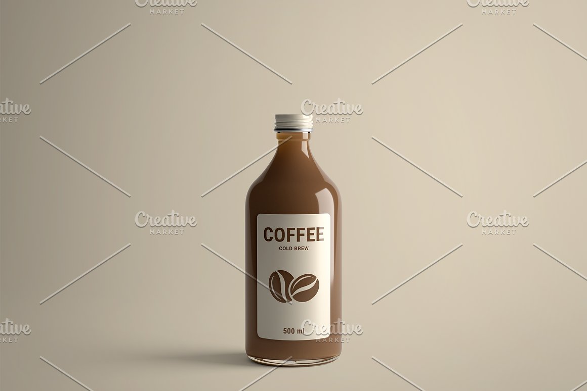 A brown bottle with the inscription coffee.