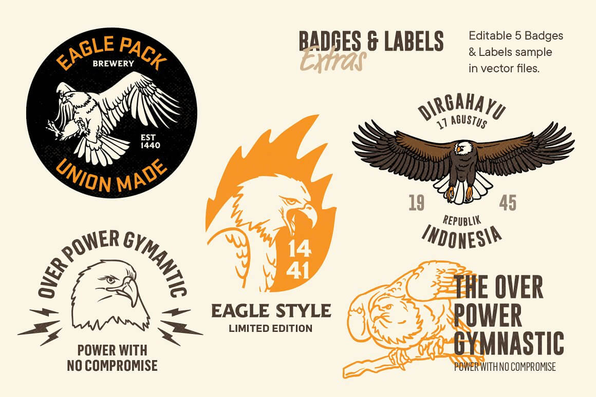 Extras badges and labels with eagle style.