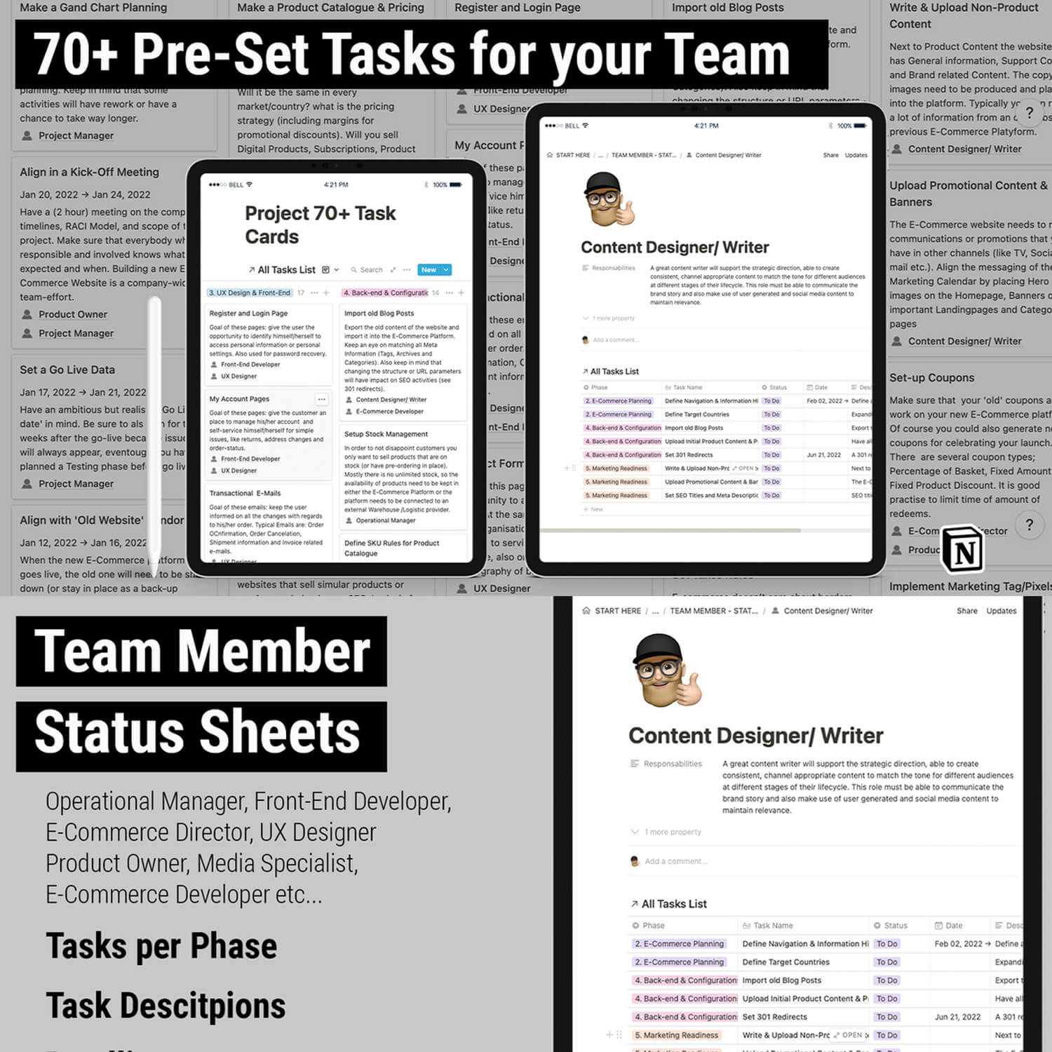70+ pre-set tasks for your team.