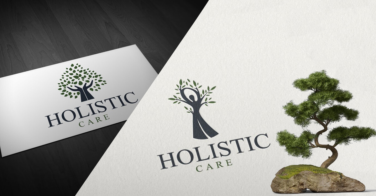 Image tree and inscription "Holistic care" on the white background.