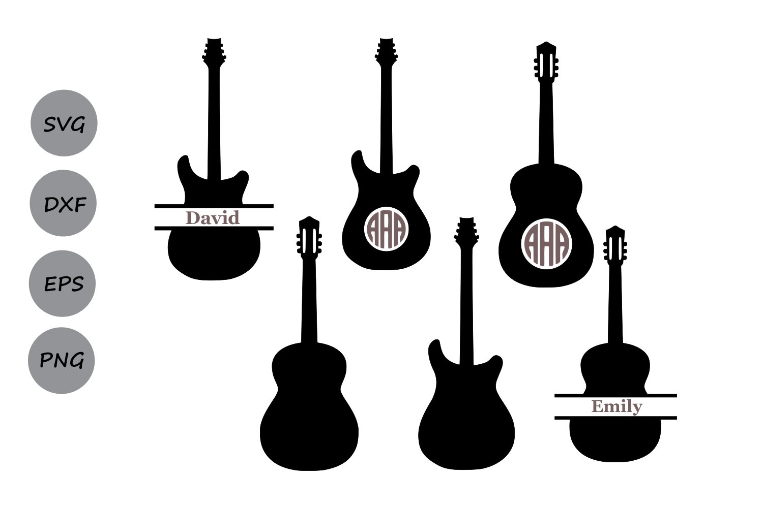 Many different guitars are suggested.