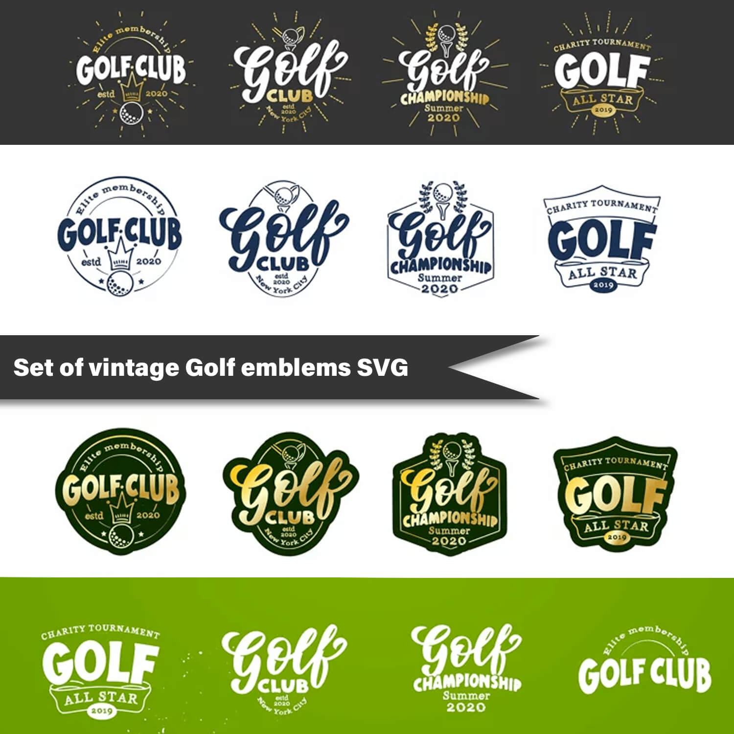 Set of vintage golf emblems SVG.