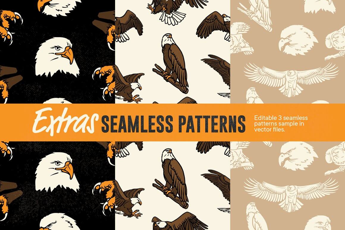 Extras seamless patterns with eagles images.