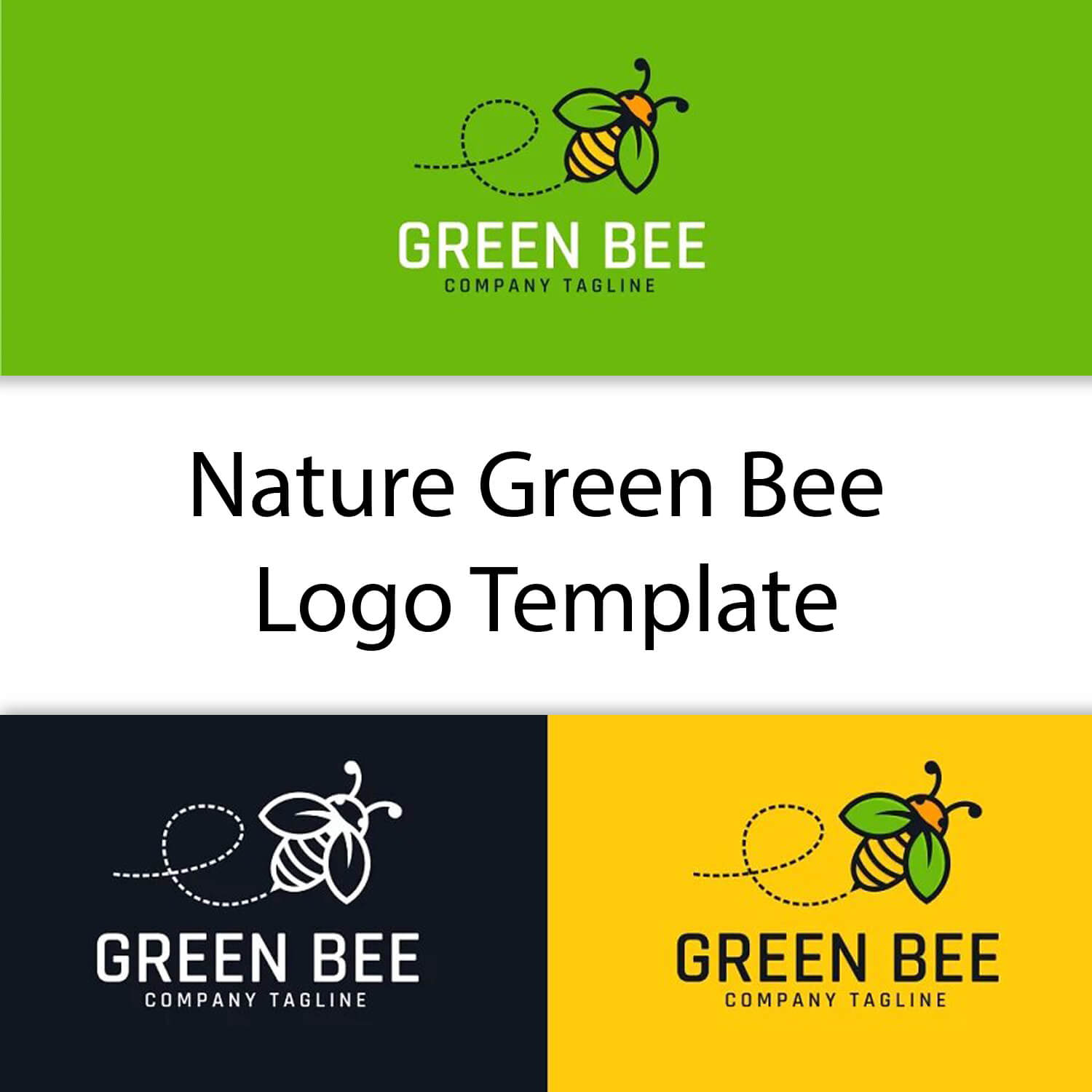 Multicolored and black white flying bees company logo "Green Bee".