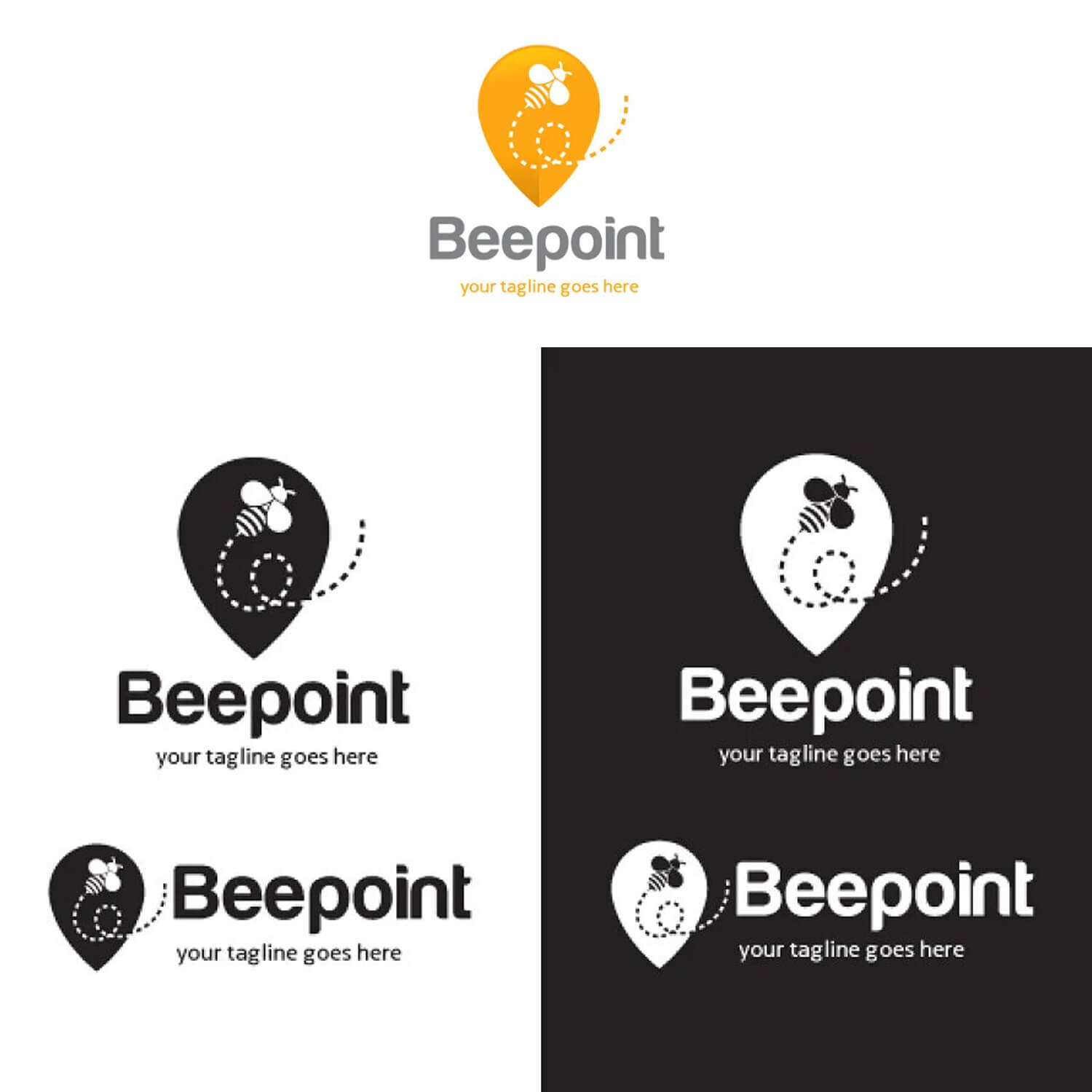 Beepoint company logo with a black bee on a white background and vice versa.