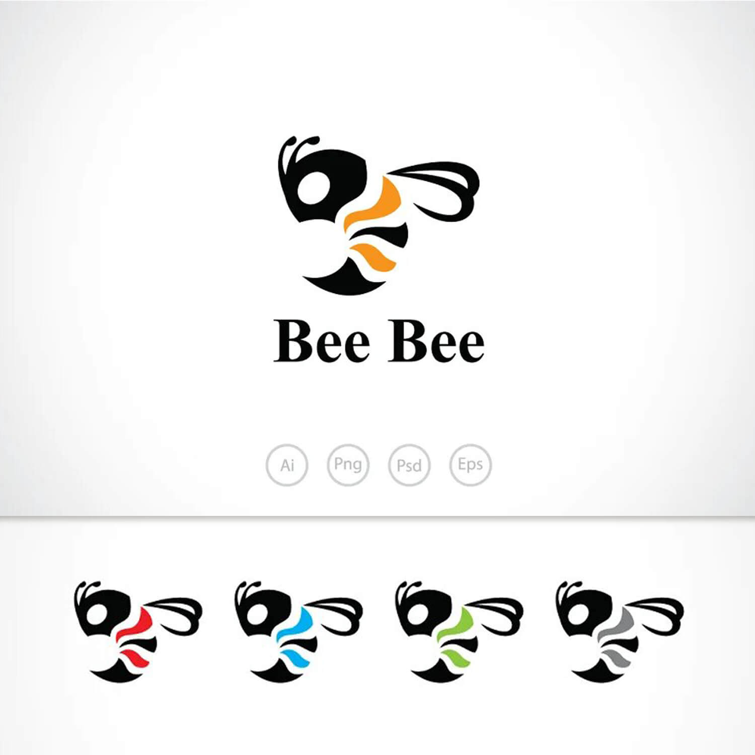 One large bee logo and many small ones.