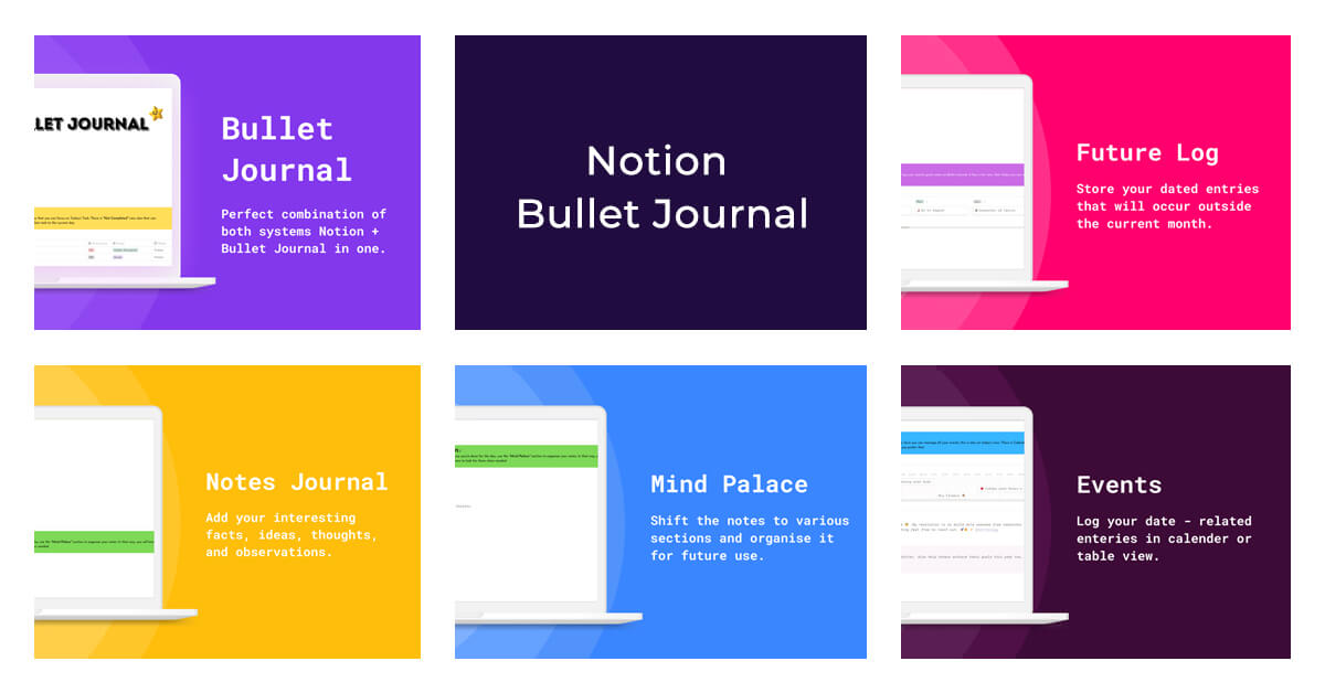 Six Slides of Notion Bullet Journal.