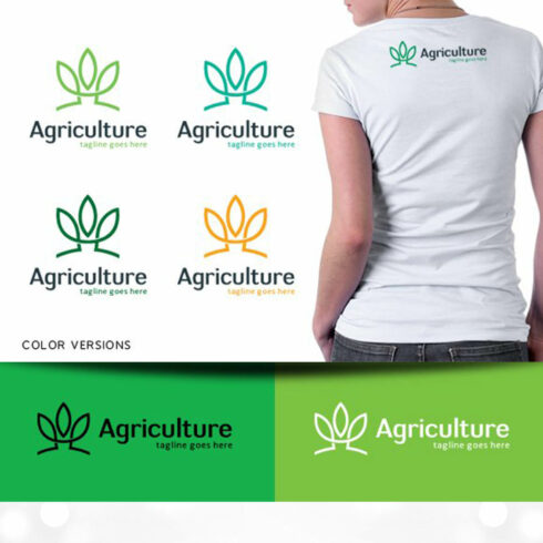 A white agricultural logo on a light green background and a black agricultural logo on a dark green background.