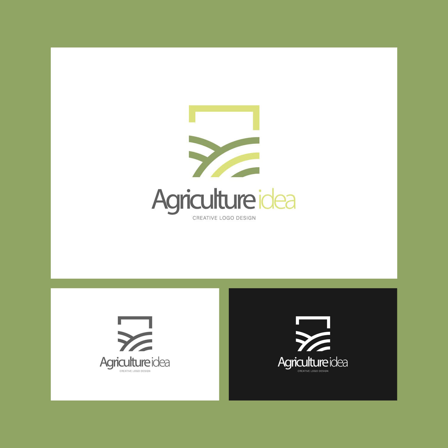 The inscription agriculture idea, two images on a white background and one image on a black background.
