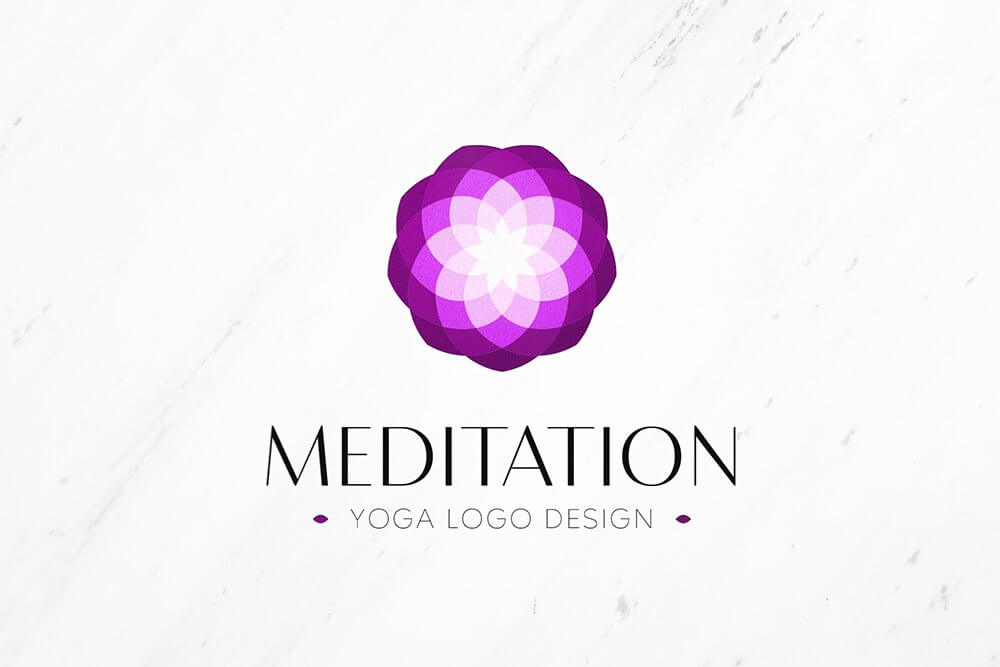 Purple lotus logo and the inscription Meditation.