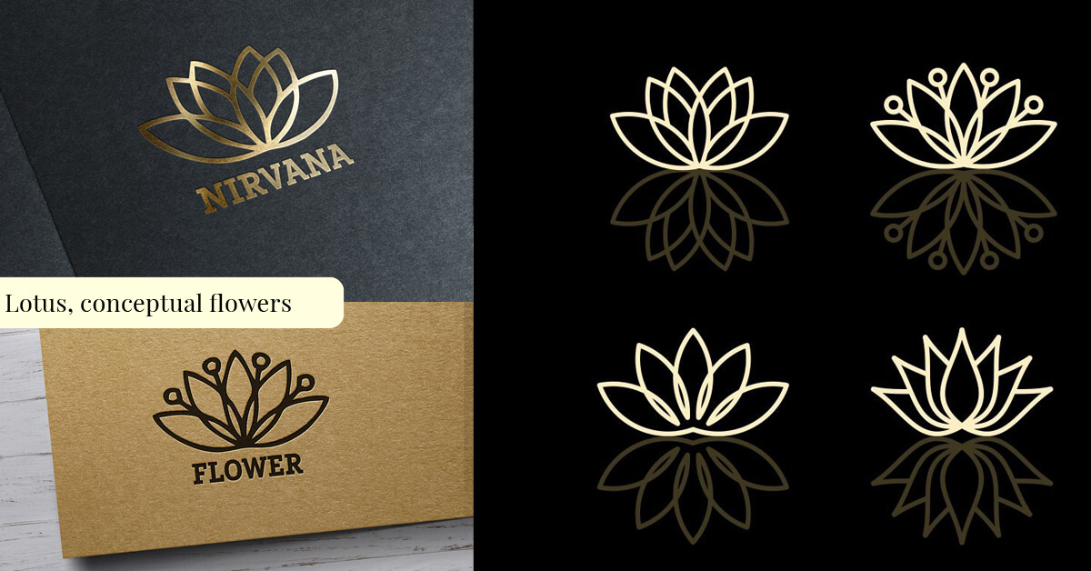 Lotus, conceptual flowers logo of geometric shape.