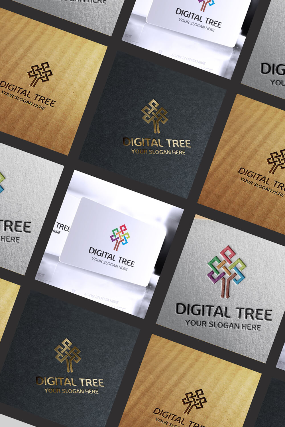 Diagonal image with different digital tree logos.