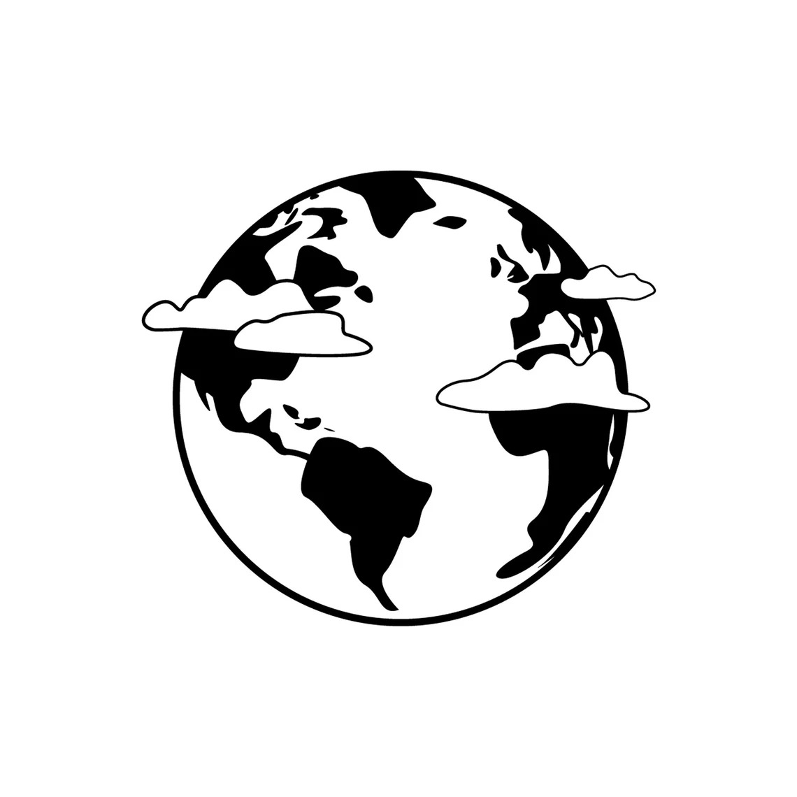 Planet Earth is depicted in black and white.
