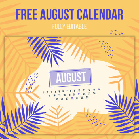 Free Editable August Printable Calendar Cover Image.
