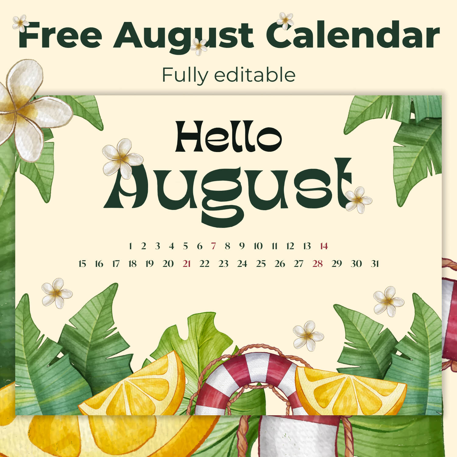 Free Printable August Calendar Cover Image.