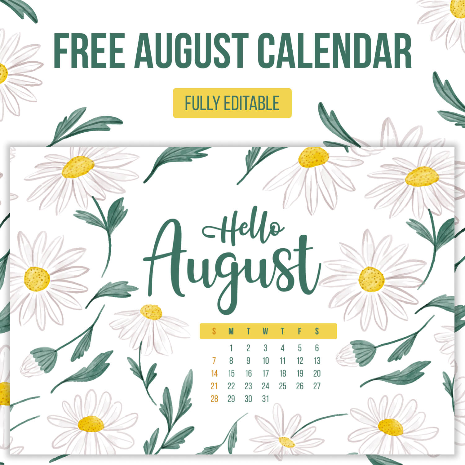 Free Editable August Calendar MasterBundles