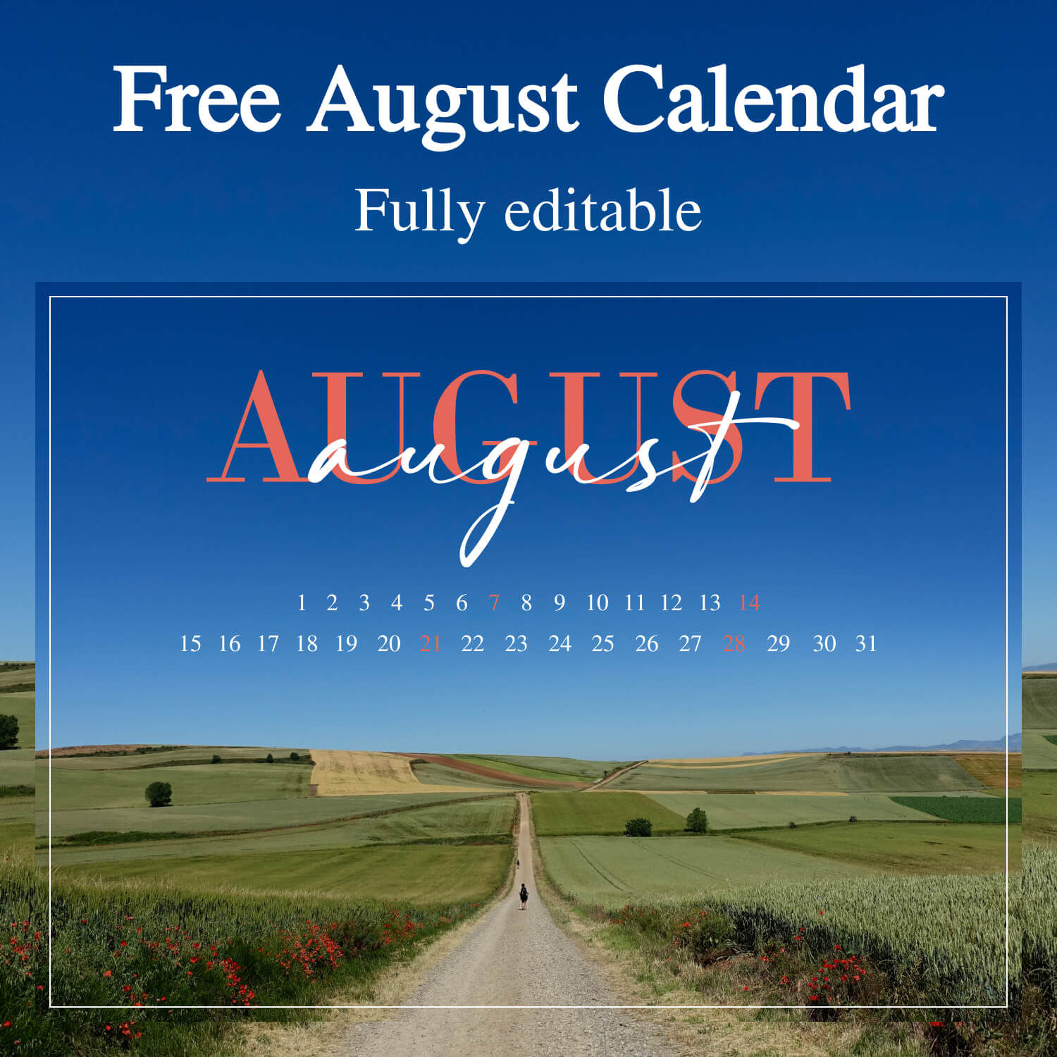 Free Editable Calendar Road In Fields Cover Image.