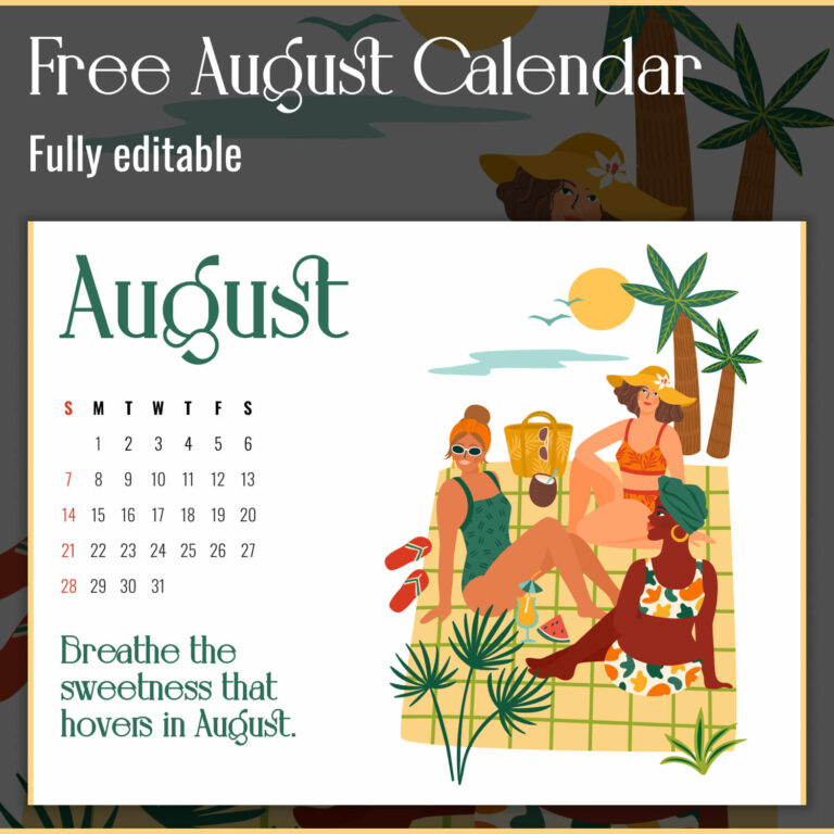 Free Fully Editable August Vacation Printable Calendar – MasterBundles