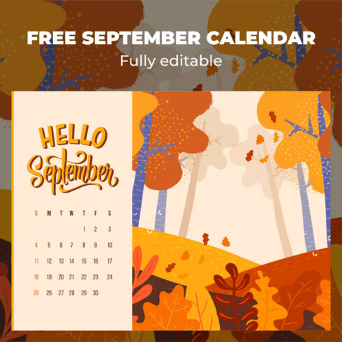 Free Editable September Trees Calendar Printable Cover Image.