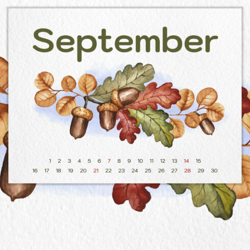 Free Editable Oak September Printable Calendar Cover Image.