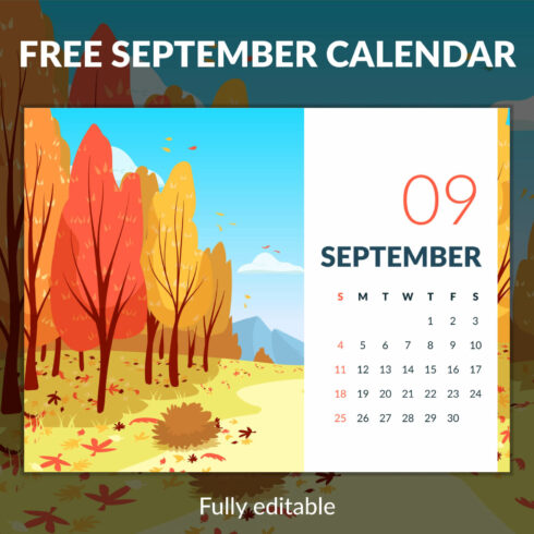 Free Editable Blue Sky September Printable Calendar Cover Image.