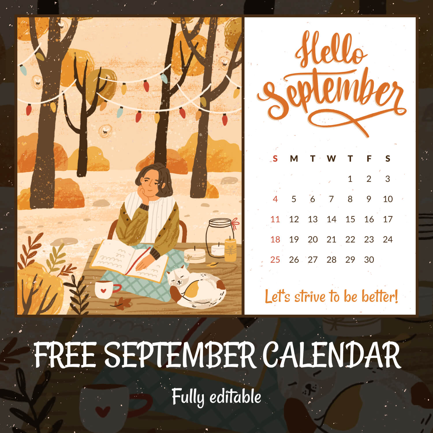 Free Printable Fall Vibe September Editable Calendar Cover Image.