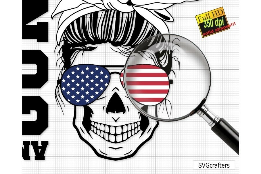 Skull head with patriotic glasses.