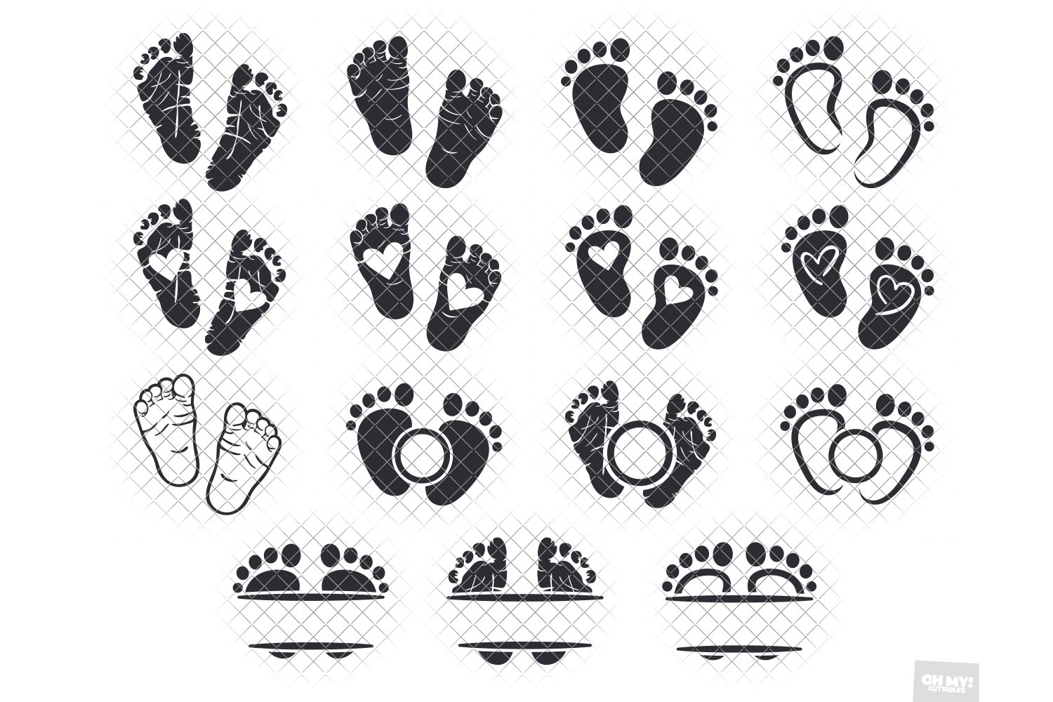 Black and white children's feet with hearts.