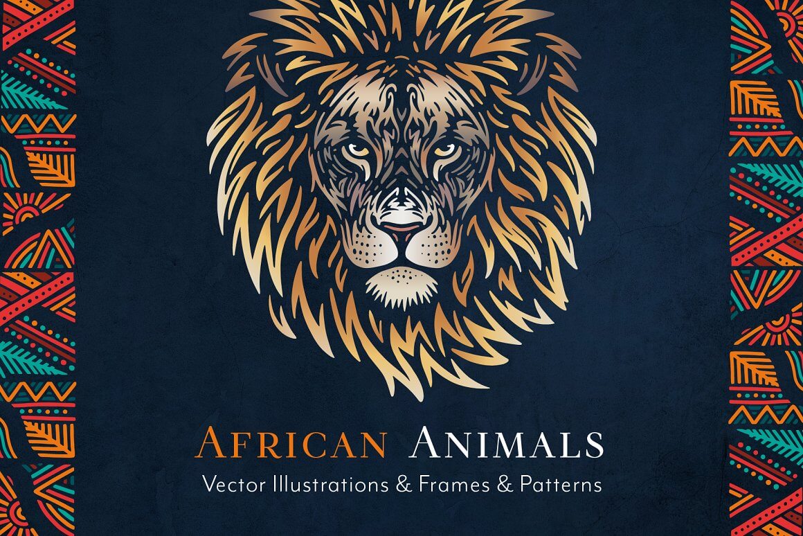 African animals vector illustrations, frames, patterns.