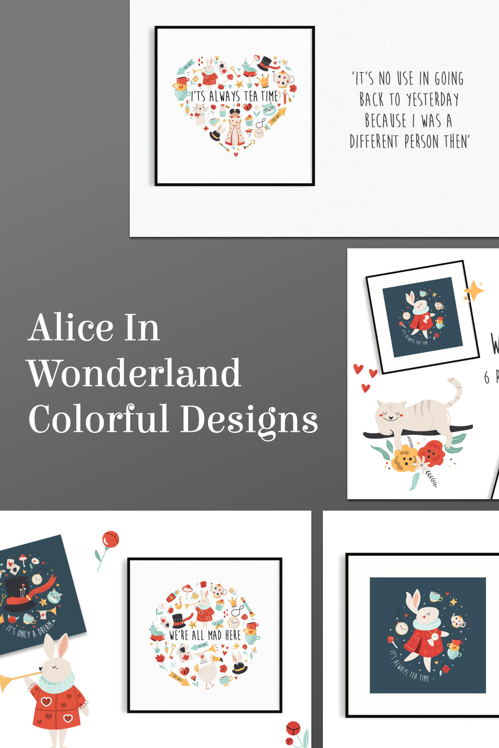 Alice in wonderland colorful designs of pinterest.