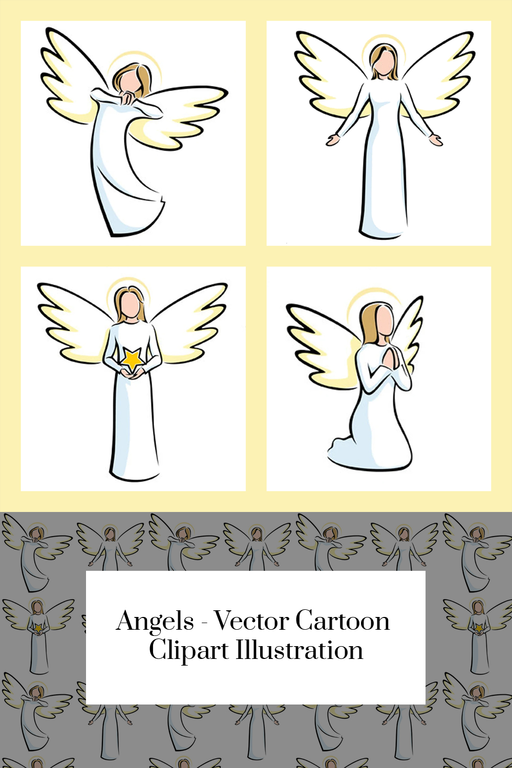 Various images of angels with wings.