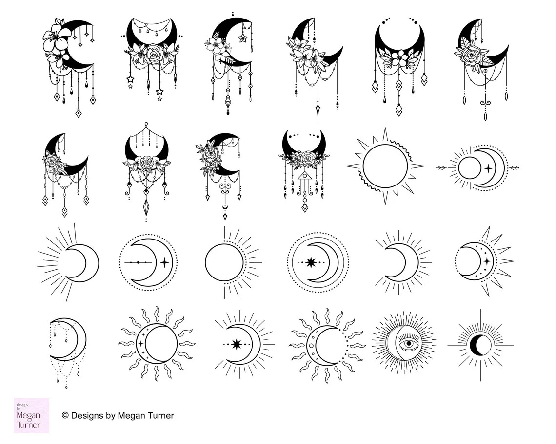 Sun, moon, crescent.