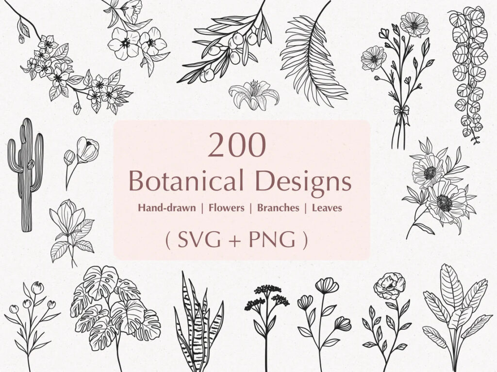200 Botanical Svg Set, Flower Svg, Botanical Clipart – MasterBundles