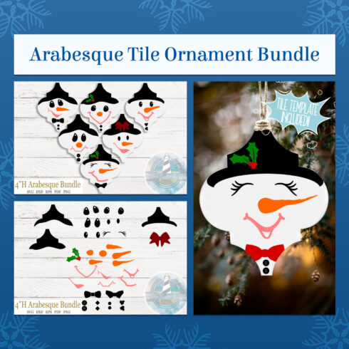 Christmas ornament snowman faces svg bundle preview.