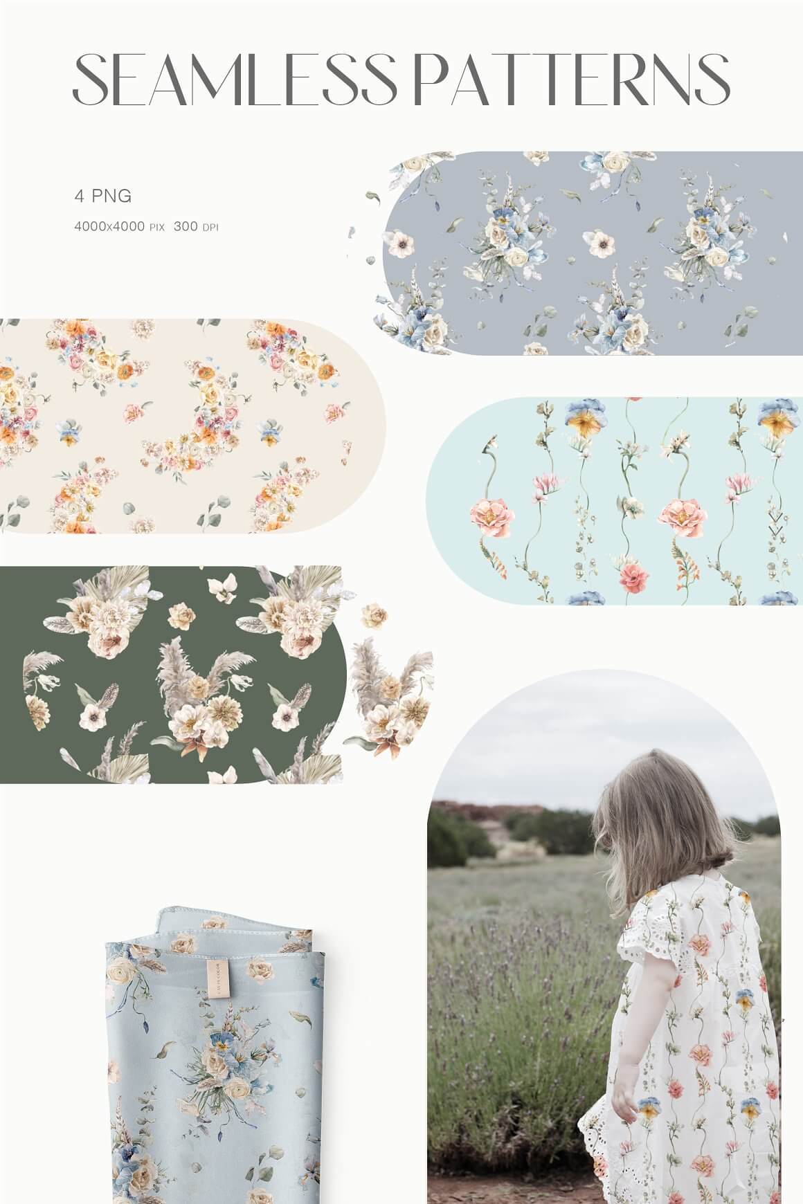 Seamless patterns with flower design on the pastel fabric.