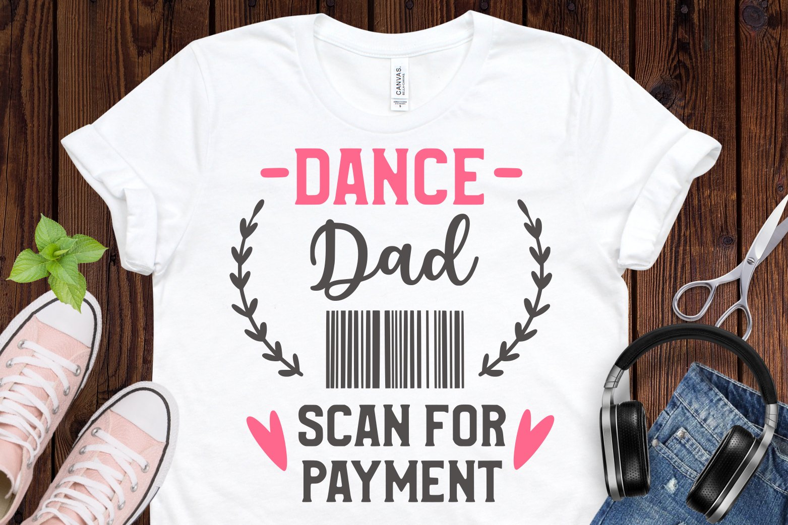Dancing father with barcode.