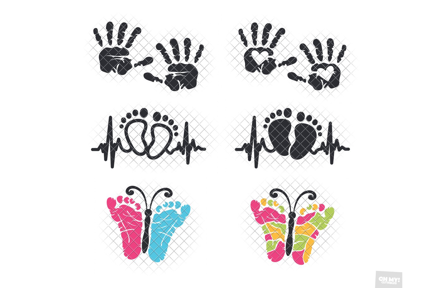 Children's hands and feet on prints.