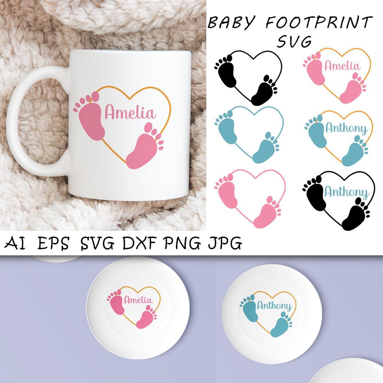 Prints of baby footprint monogram.