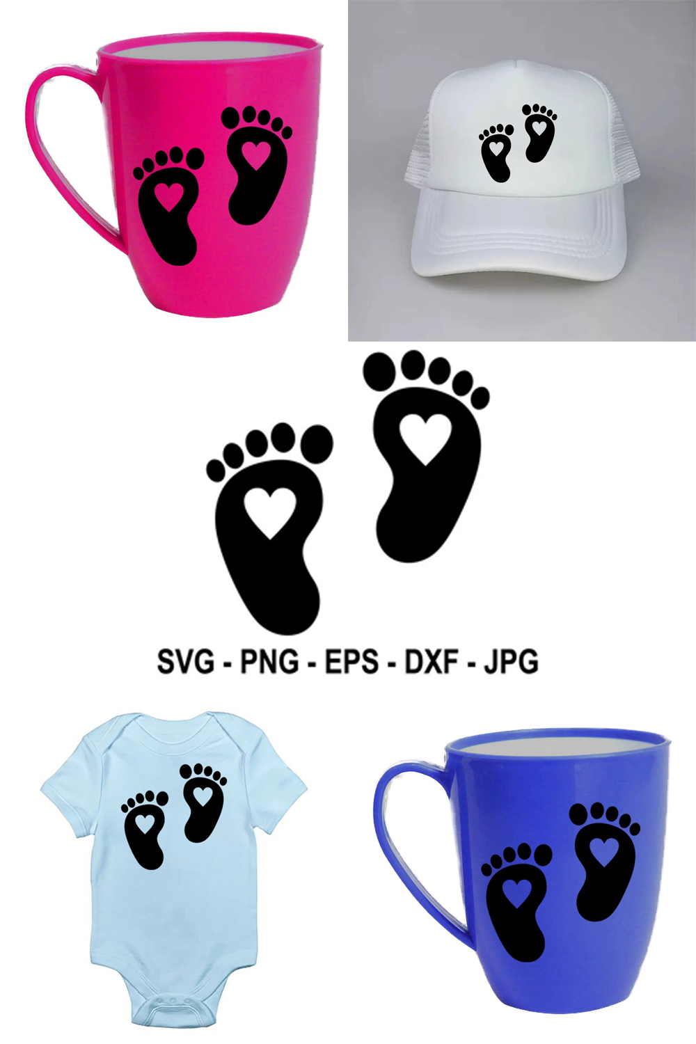 Children's footprints with hearts in the image.