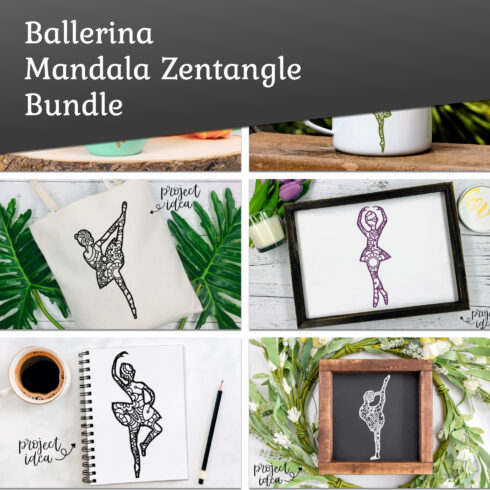 Ballerina mandala zentangle bundle preview.