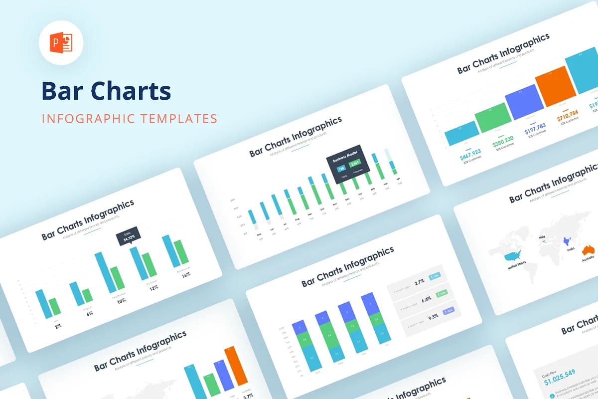 Bar Charts Infographics - PowerPoint facebook image.
