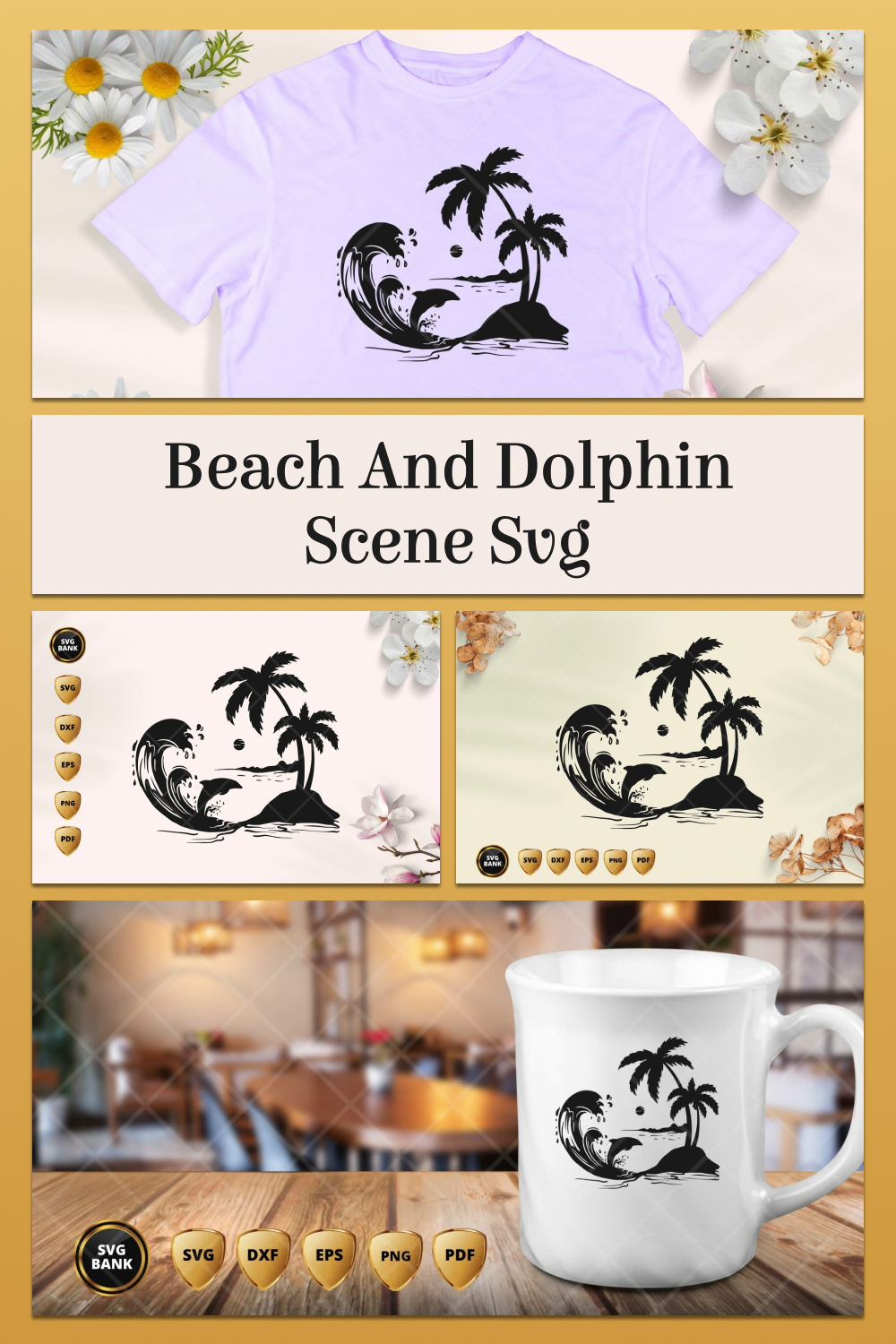 Screen shot of the beach and dolphin scene svg.