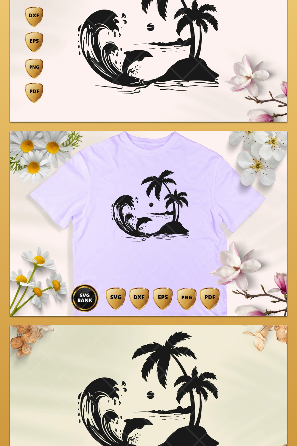 Screen shot of a t - shirt with a palm tree on it.