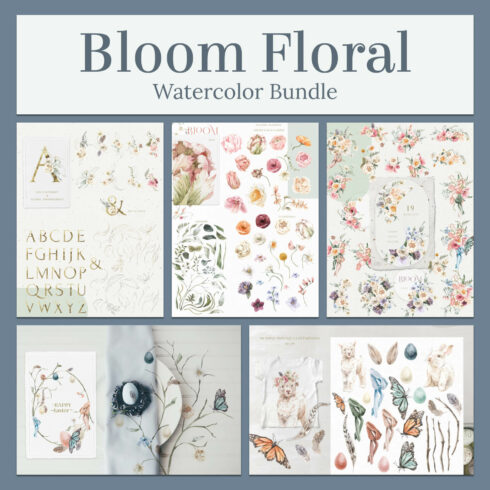 Bloom floral watercolor bundle.