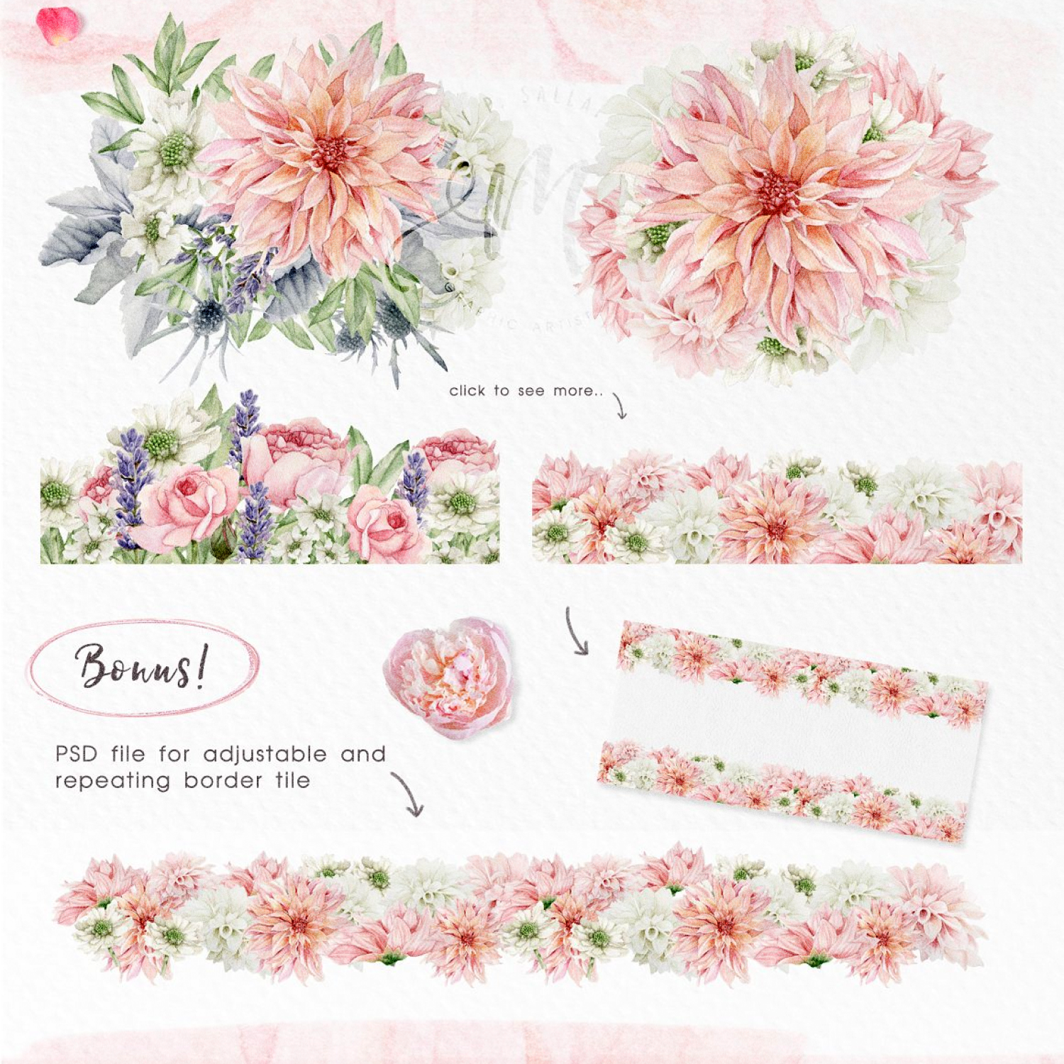 BlushPink Watercolor Floral Clipart - Cover Image.